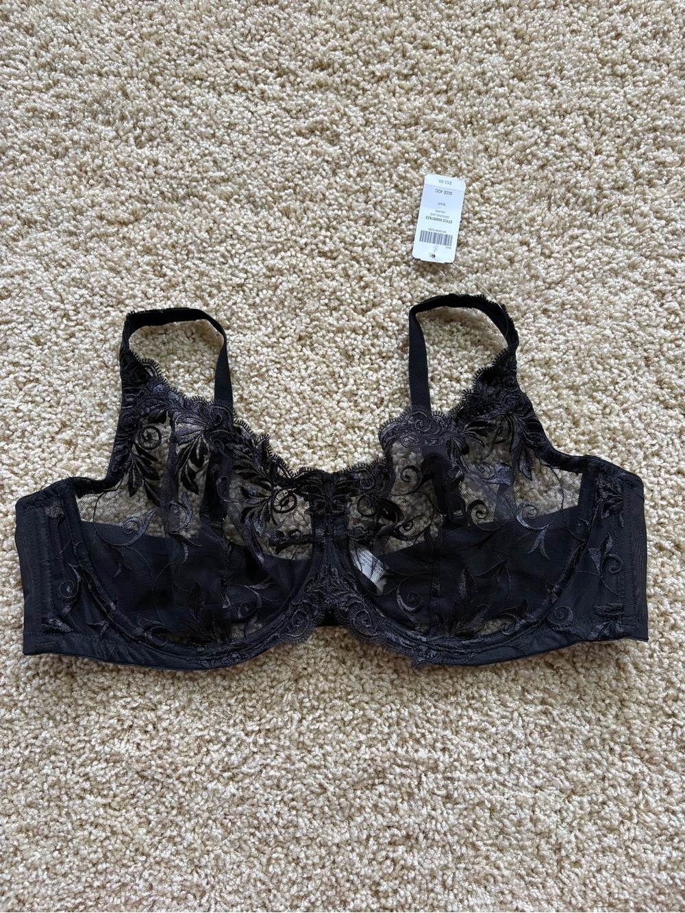 Soma Sensuous Lace Unlined Underwire Bra Black Sheer Embroidered 42C